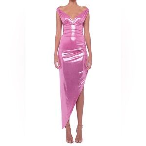 NORMA KAMALI Tara Side Drape Gown Candy Pink Size L